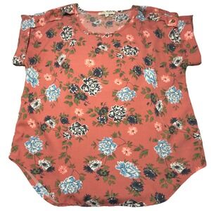 Speed Limit MPH Floral Blouse Womens Medium Coral Pink Excellent Short Sleeve